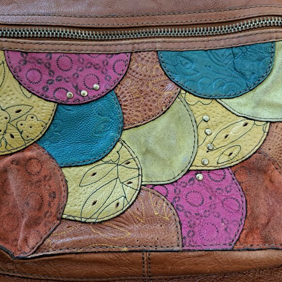 Fossil Multicolor Patchwork Leather Suede Pocket Boho Crossbody Bag - Picture 3 of 16